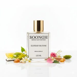 SOONGH Elysian Bloom 100ml non-alcoholic perfumes in Pakistan inspired by Chanel N°5 — a timeless, luxurious women’s fragrance featuring soft floral notes of jasmine, lily, vanilla, and powdery aldehydes, crafted for halal, long-lasting elegance